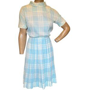 Vintage 50s Lorch of Dallas Plaid Dress XS Blue & White #258E